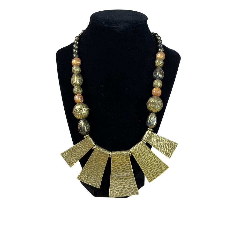VCLM Hammered Brass Tribal Statement Necklace Boho